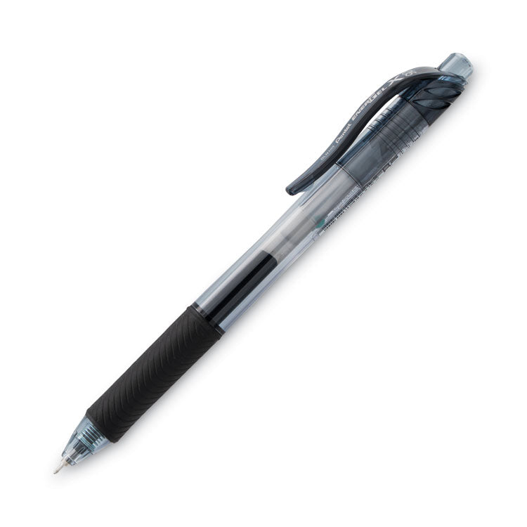 EnerGel-X Gel Pen, Retractable, Fine 0.5 mm, Black Ink, Clear/Black Barrel, Dozen