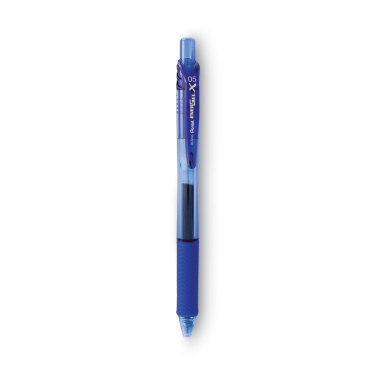 EnerGel-X Gel Pen, Retractable, Fine 0.5 mm, Blue Ink, Translucent Blue/Blue Barrel, Dozen