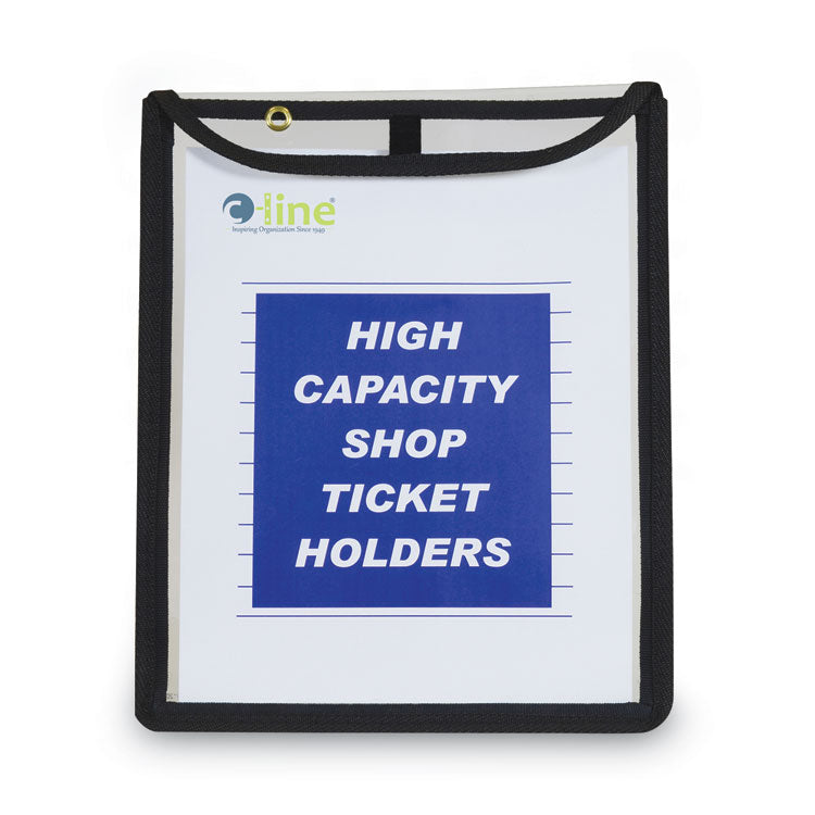 High-Capacity Stitched Shop Ticket Holders, 1" Expansion, Super Heavy-Duty, 9 x 12 Insert, Clear Front, Black Border, 15/Box