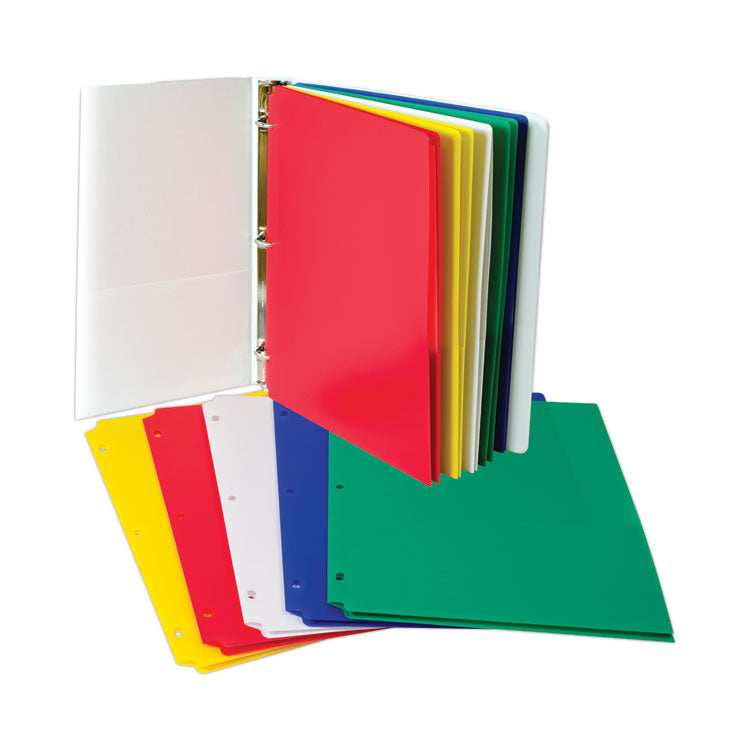 Two-Pocket Heavyweight Poly Portfolio Folder, 3-Hole Punch, 11 X 8.5, Assorted, 10/pack