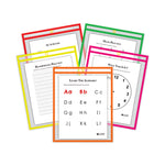 Reusable Dry Erase Pockets, Super Heavy-Duty, Top Load 9 x 12 Insert, Clear Front, Assorted Neon Border, 25/Box