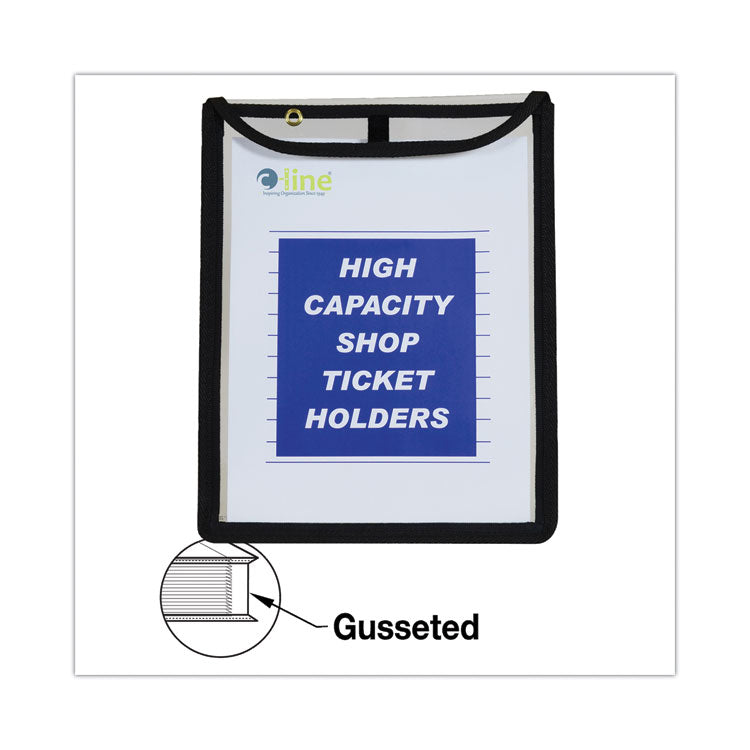 High-Capacity Stitched Shop Ticket Holders, 1" Expansion, Super Heavy-Duty, 9 x 12 Insert, Clear Front, Black Border, 15/Box