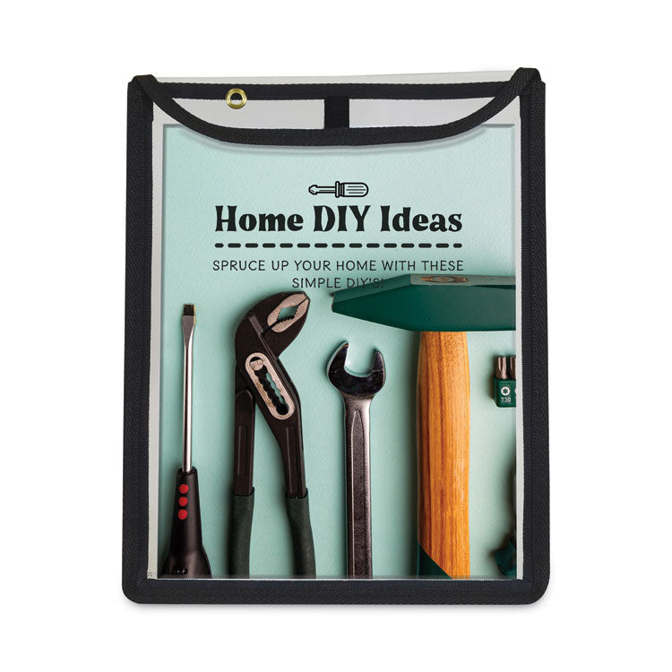 High-Capacity Stitched Shop Ticket Holders, 1" Expansion, Super Heavy-Duty, 9 x 12 Insert, Clear Front, Black Border, 15/Box