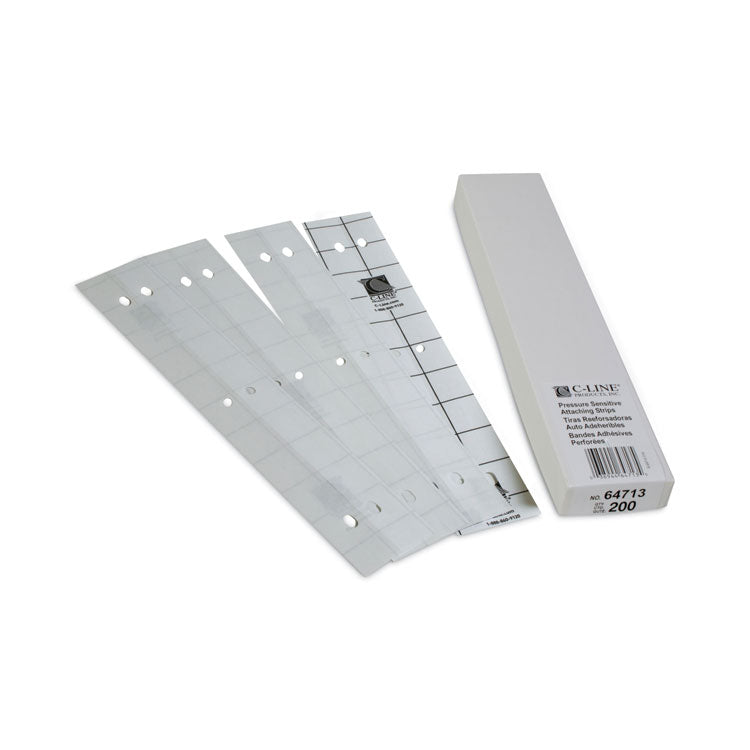 Self-Adhesive Attaching Strips, 3-Hole Punched, 1 x 11, Clear, 200/Box