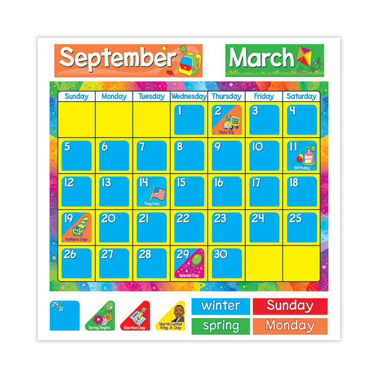 Year Around Calendar Bulletin Board Set, 12-Month Calendar, 22" x 17", Assorted Colors, 106/Set