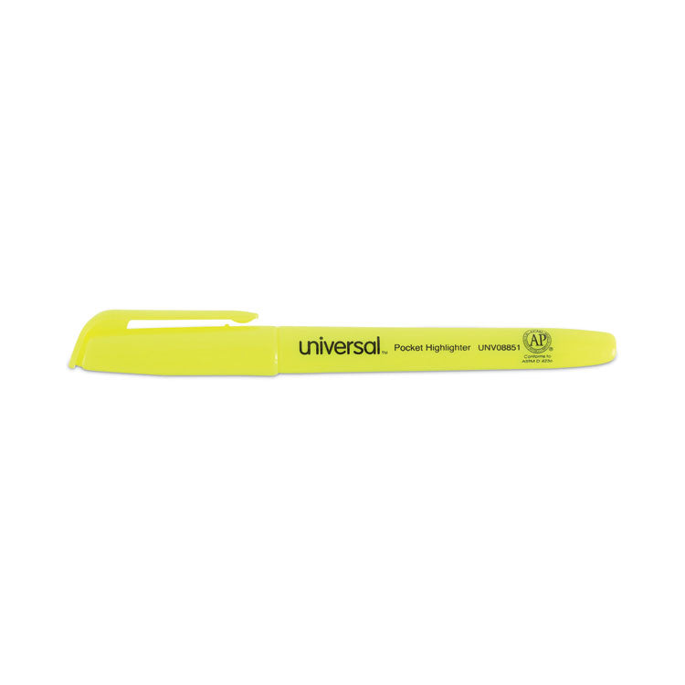 Pocket Highlighters, Fluorescent Yellow Ink, Chisel Tip, Yellow Barrel, Dozen