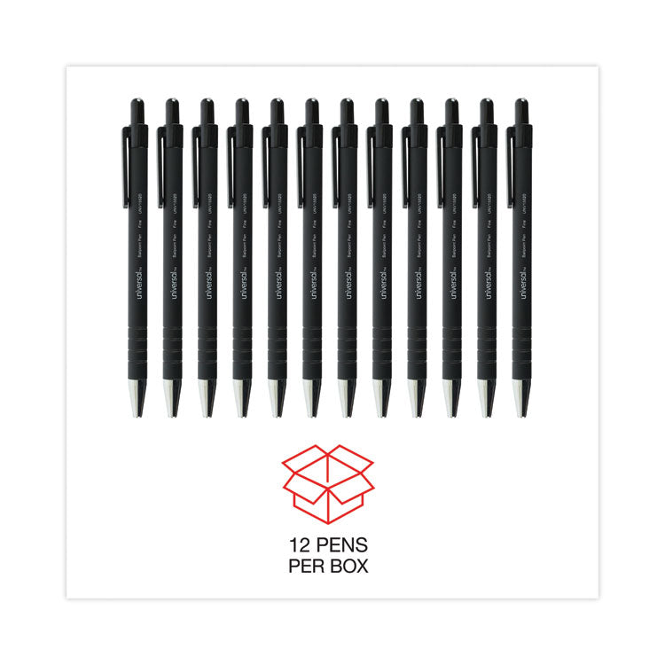 Ballpoint Pen, Retractable, Fine 0.7 Mm, Black Ink, Black Barrel, Dozen