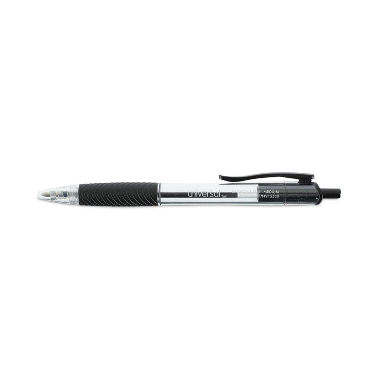 Comfort Grip Ballpoint Pen, Retractable, Medium 1 mm, Black Ink, Clear/Black Barrel, Dozen