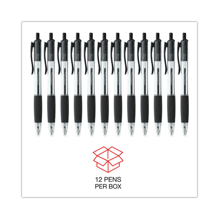 Comfort Grip Ballpoint Pen, Retractable, Medium 1 mm, Black Ink, Clear/Black Barrel, Dozen