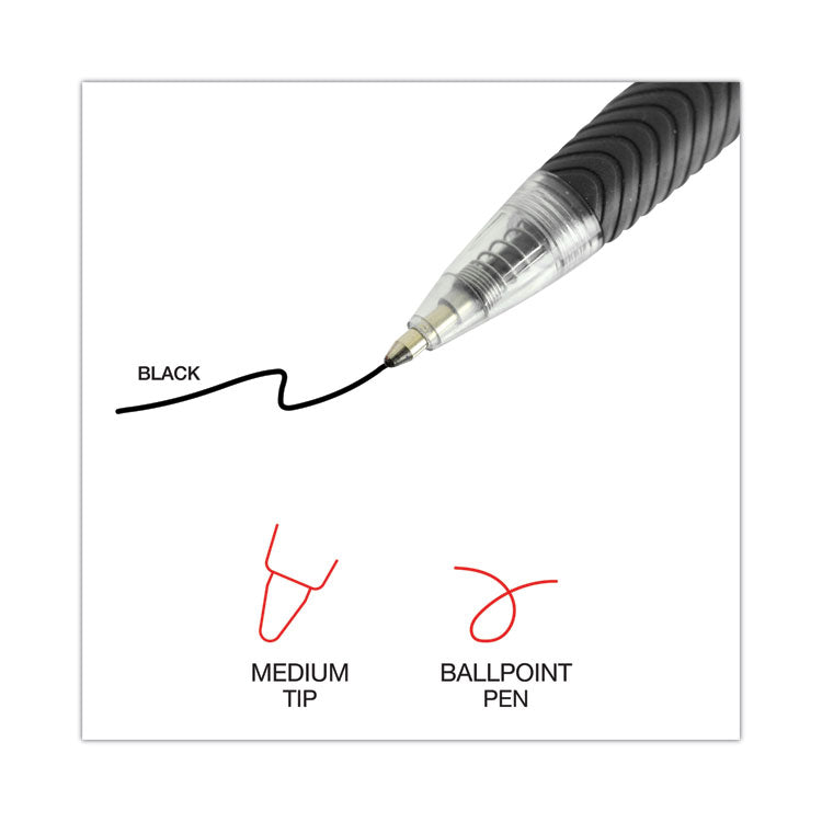 Comfort Grip Ballpoint Pen, Retractable, Medium 1 mm, Black Ink, Clear/Black Barrel, Dozen