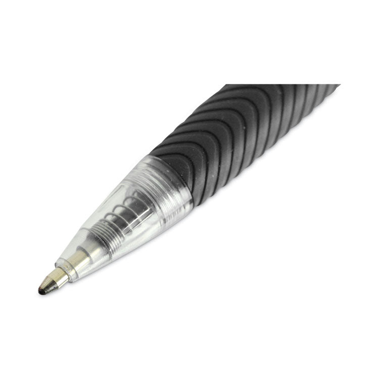 Comfort Grip Ballpoint Pen, Retractable, Medium 1 mm, Black Ink, Clear/Black Barrel, Dozen