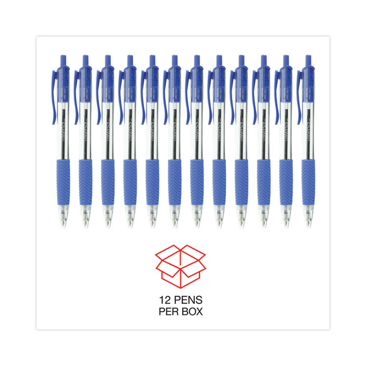 Comfort Grip Ballpoint Pen, Retractable, Medium 1 mm, Blue Ink, Clear/Blue Barrel, Dozen