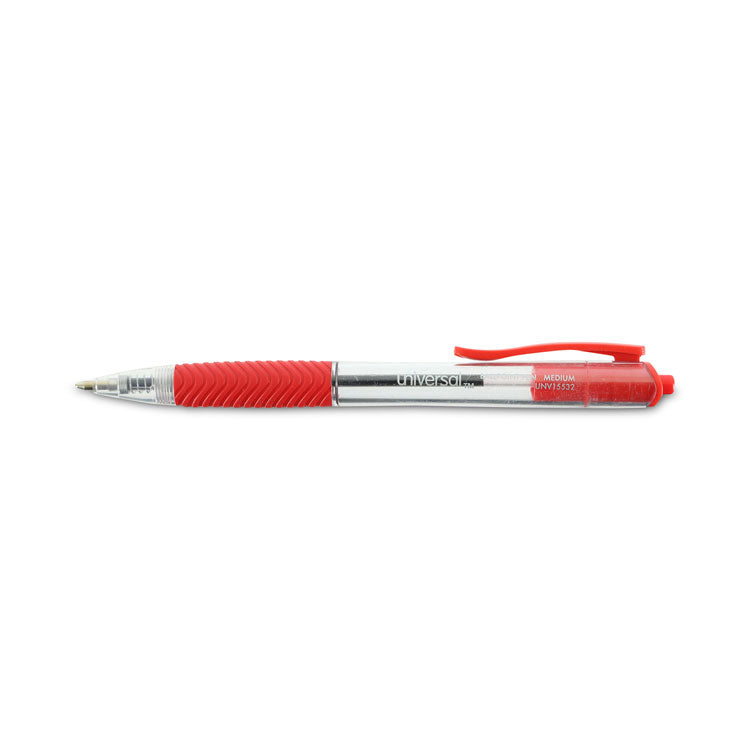 Comfort Grip Ballpoint Pen, Retractable, Medium 1 mm, Red Ink, Clear/Red Barrel, Dozen