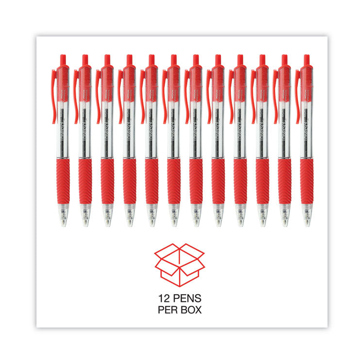 Comfort Grip Ballpoint Pen, Retractable, Medium 1 mm, Red Ink, Clear/Red Barrel, Dozen