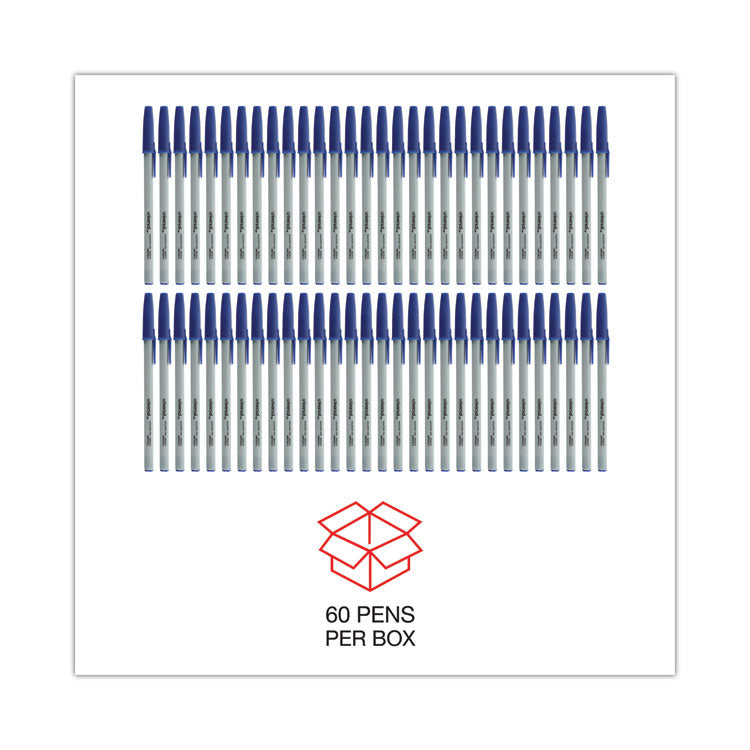Ballpoint Pen Value Pack, Stick, Medium 1 mm, Blue Ink, Gray/Blue Barrel, 60/Pack