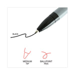 Ballpoint Pen, Stick, Medium 1 mm, Black Ink, Gray/Black Barrel, Dozen