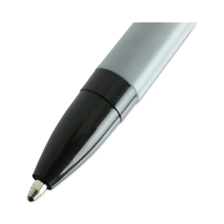 Ballpoint Pen, Stick, Medium 1 mm, Black Ink, Gray/Black Barrel, Dozen