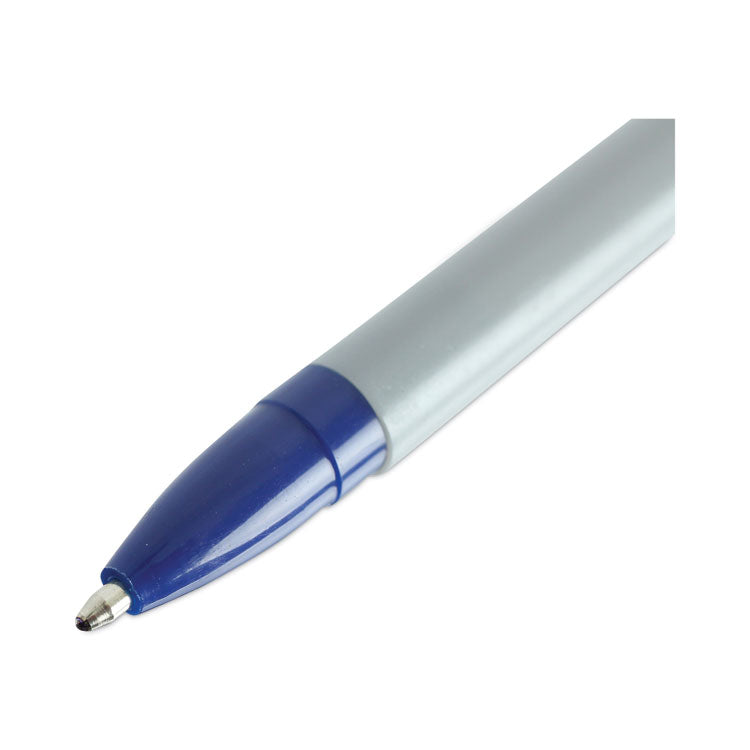 Ballpoint Pen, Stick, Medium 1 mm, Blue Ink, Gray/Blue Barrel, Dozen