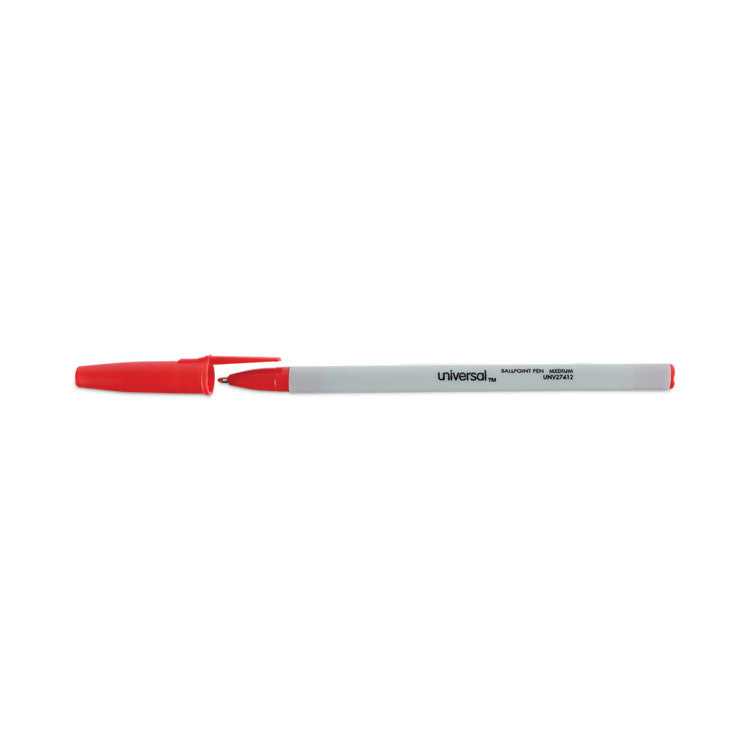 Ballpoint Pen, Stick, Medium 1 mm, Red Ink, Gray/Red Barrel, Dozen