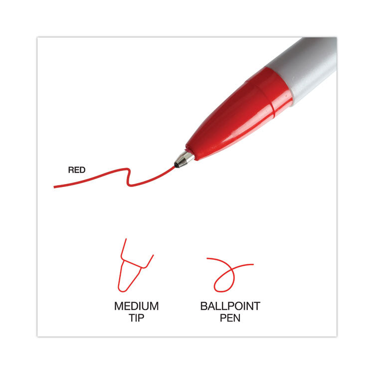 Ballpoint Pen, Stick, Medium 1 mm, Red Ink, Gray/Red Barrel, Dozen
