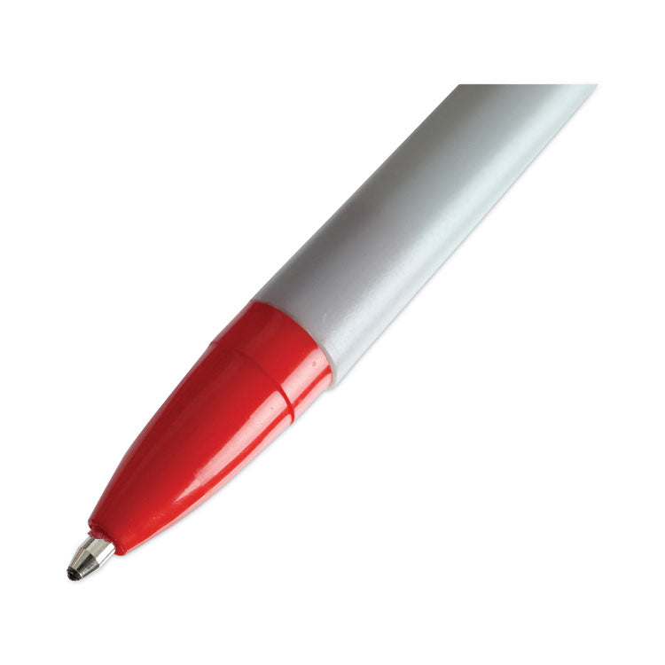 Ballpoint Pen, Stick, Medium 1 mm, Red Ink, Gray/Red Barrel, Dozen