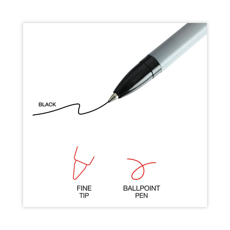 Ballpoint Pen, Stick, Fine 0.7 mm, Black Ink, Gray/Black Barrel, Dozen
