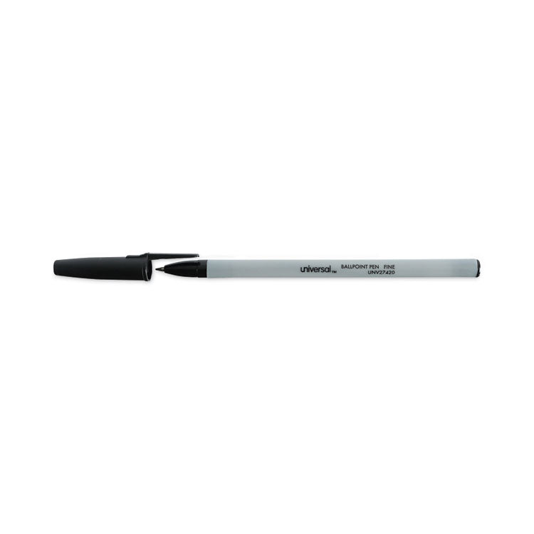 Ballpoint Pen, Stick, Fine 0.7 mm, Black Ink, Gray/Black Barrel, Dozen