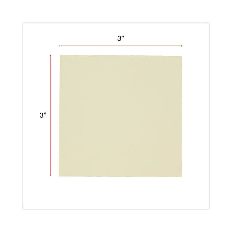 Recycled Self-Stick Note Pads, 3" x 3", Yellow, 100 Sheets/Pad, 18 Pads/Pack