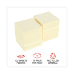 Recycled Self-Stick Note Pads, 3" x 3", Yellow, 100 Sheets/Pad, 18 Pads/Pack
