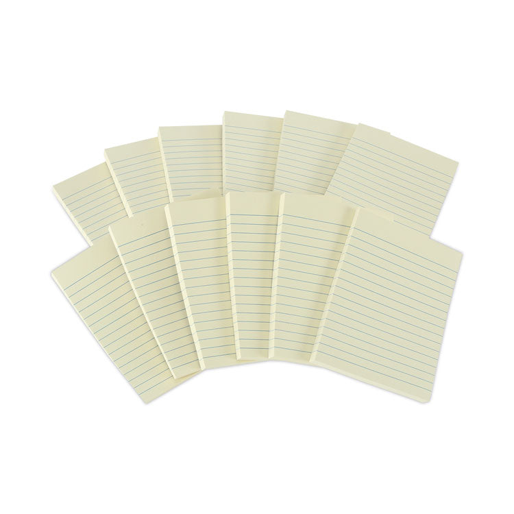 Recycled Self-Stick Note Pads, Note Ruled, 4" x 6", Yellow, 100 Sheets/Pad, 12 Pads/Pack