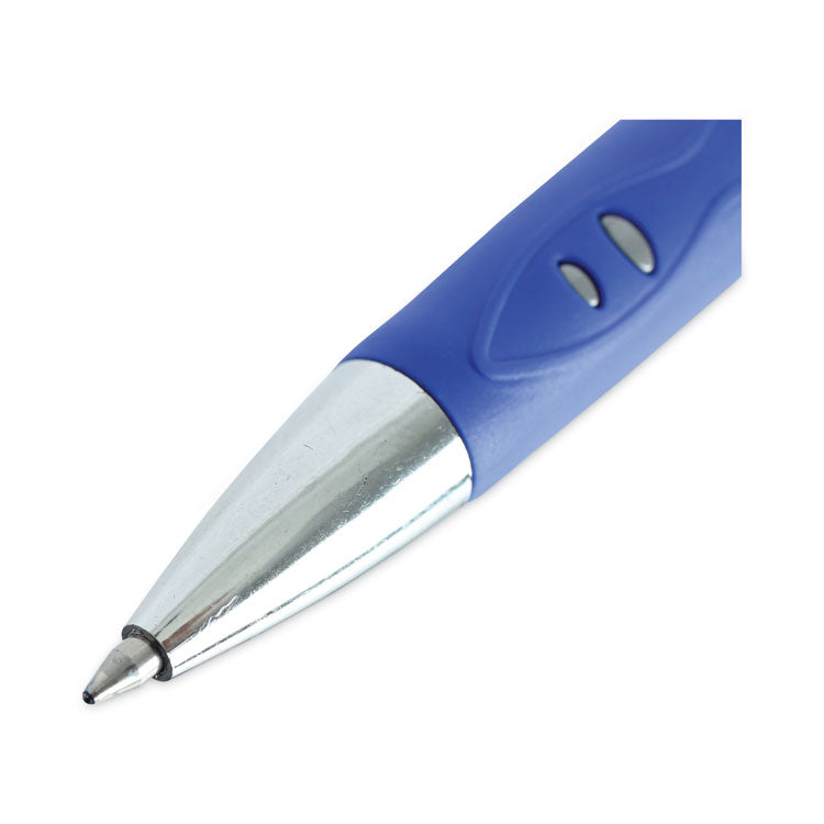 Comfort Grip Gel Pen, Retractable, Medium 0.7 mm, Blue Ink, Gray/Blue/Silver Barrel, Dozen