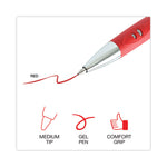 Comfort Grip Gel Pen, Retractable, Medium 0.7 mm, Red Ink, Gray/Red/Silver Barrel, Dozen