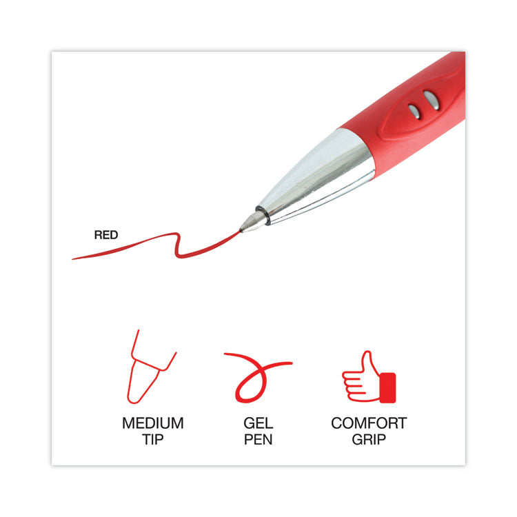 Comfort Grip Gel Pen, Retractable, Medium 0.7 mm, Red Ink, Gray/Red/Silver Barrel, Dozen