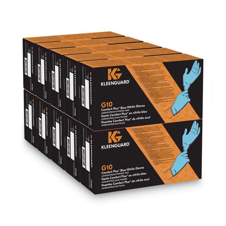 G10 Comfort Plus Blue Nitrile Gloves, Powder-Free, Large, 4 mil Thick, 9.5" Long, Light Blue, 100/Box