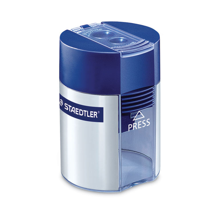 Cylinder Handheld Pencil Sharpener, Two-Hole, 1.63 X 2.25, Blue/silver