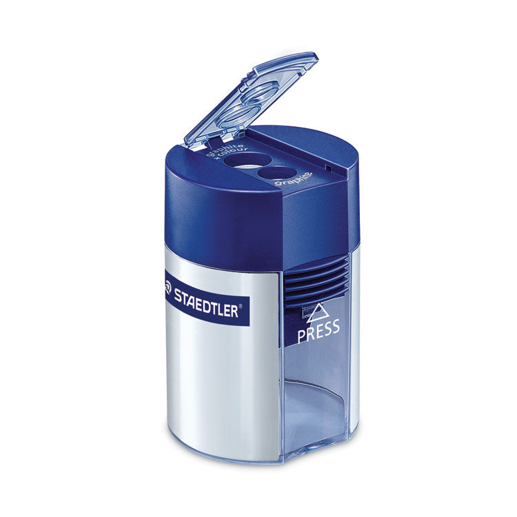 Cylinder Handheld Pencil Sharpener, Two-Hole, 1.63 X 2.25, Blue/silver