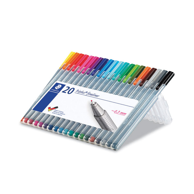 Triplus Fineliner Porous Point Pen, 20 Color Set, Stick, Extra-Fine 0.3 mm, Assorted Ink and Barrel Colors, 20/Pack