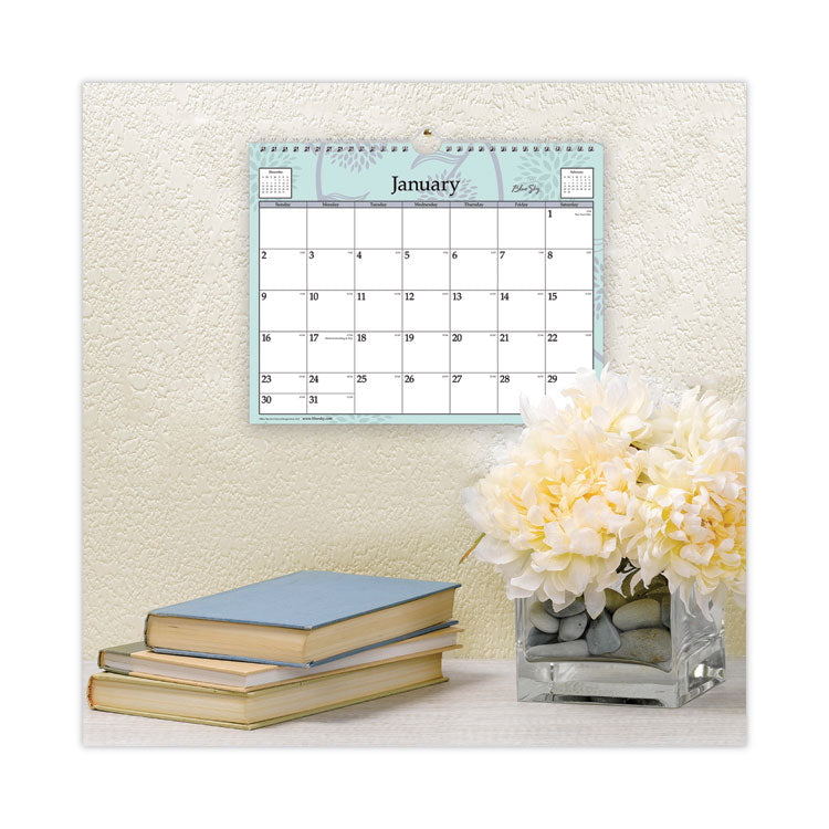 Rue Du Flore Wall Calendar, Floral Artwork, 11 x 8.75, White/Jade/Lavender Sheets, 12-Month (Jan to Dec): 2025