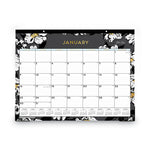 Baccara Dark Desk Pad, Floral Artwork, 22 x 17, White/Black/Gold Sheets, Black Binding, 12-Month (Jan to Dec): 2025