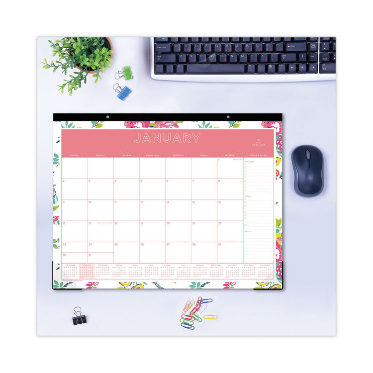 Day Designer Peyton Desk Pad Calendar, Floral Artwork, 22 x 17, Black Binding, Clear Corners, 12-Month (Jan to Dec): 2025