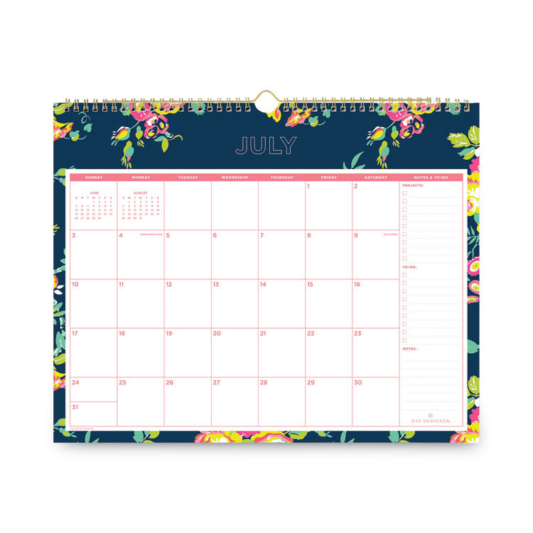 Day Designer Peyton Academic Wall Calendar, Floral Artwork, 15 x 12, White/Navy Sheets, 12-Month (July to June): 2025 to 2026