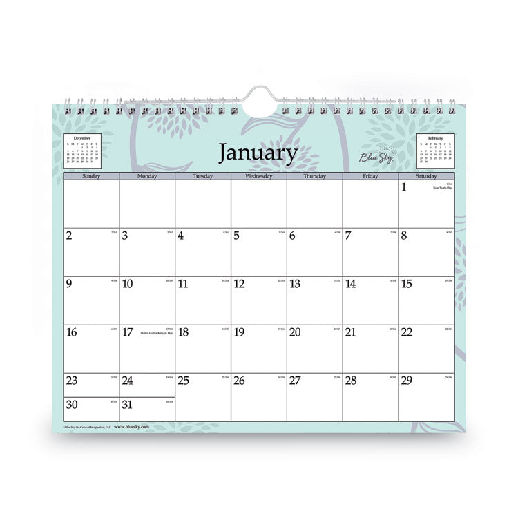 Rue Du Flore Wall Calendar, Floral Artwork, 11 x 8.75, White/Jade/Lavender Sheets, 12-Month (Jan to Dec): 2025