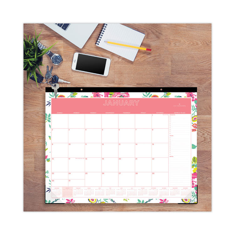 Day Designer Peyton Desk Pad Calendar, Floral Artwork, 22 x 17, Black Binding, Clear Corners, 12-Month (Jan to Dec): 2025