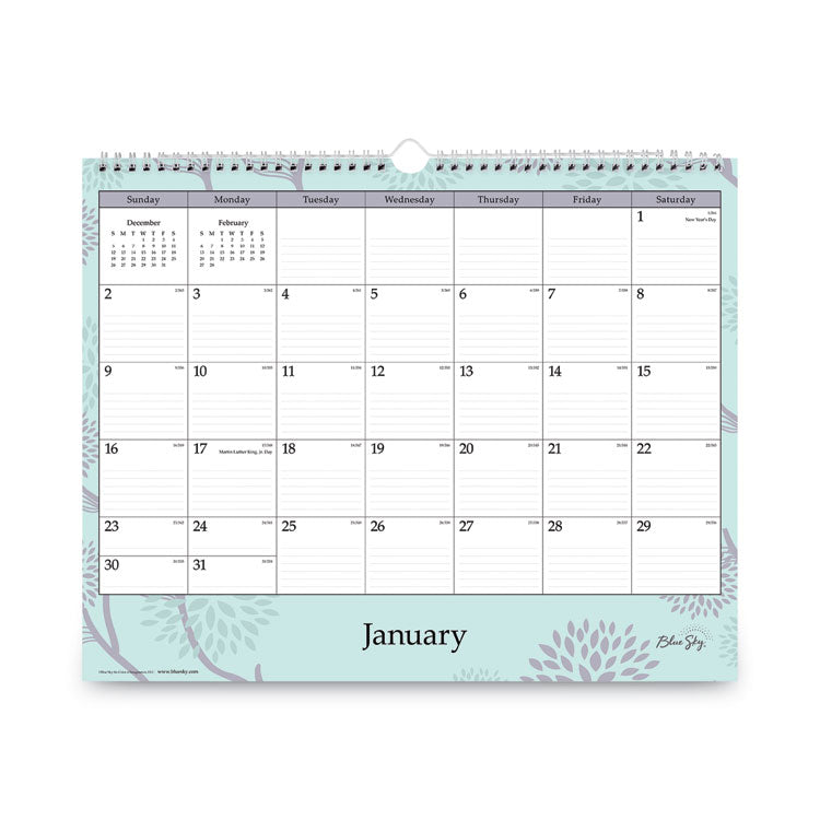Rue Du Flore Wall Calendar, Floral Artwork, 12 x 15, White/Jade/Lavender Sheets, 12-Month (Jan to Dec): 2025