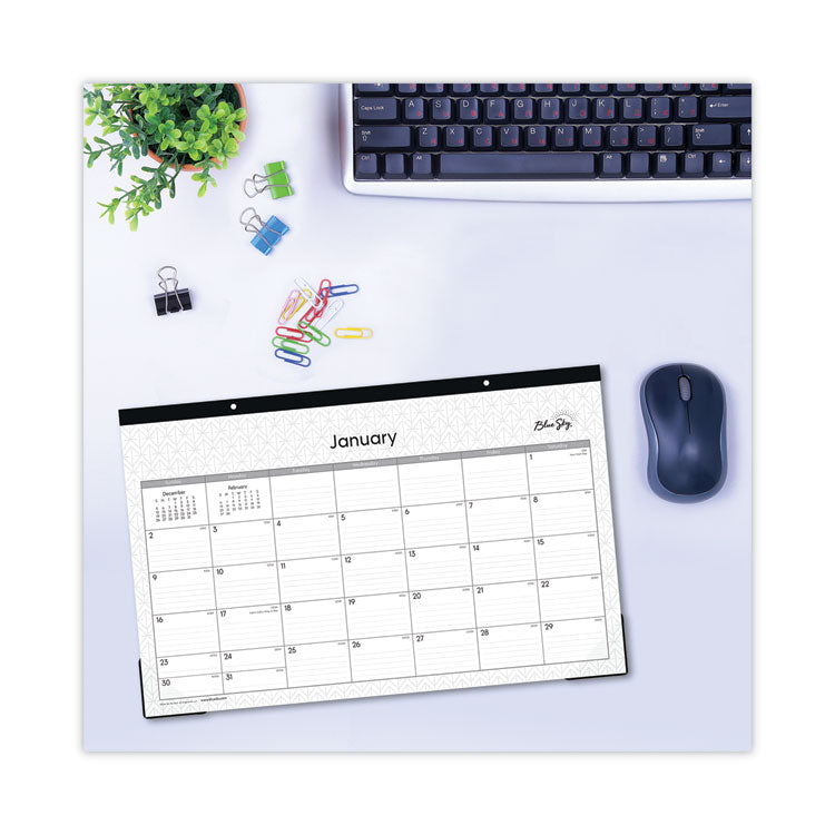 Enterprise Desk Pad, Geometric Artwork, 17 x 11, White/Gray Sheets, Black Binding, Clear Corners, 12-Month (Jan to Dec): 2025