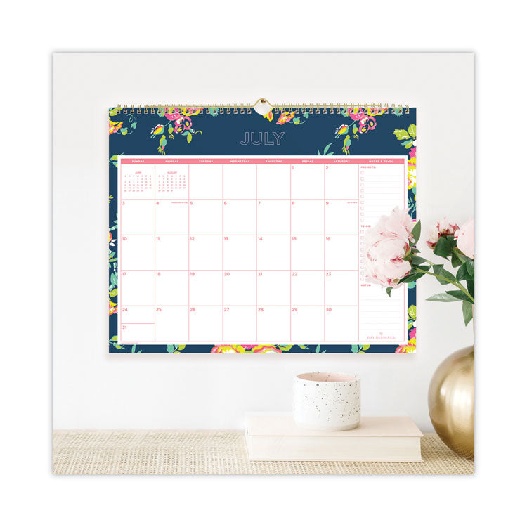 Day Designer Peyton Academic Wall Calendar, Floral Artwork, 15 x 12, White/Navy Sheets, 12-Month (July to June): 2025 to 2026
