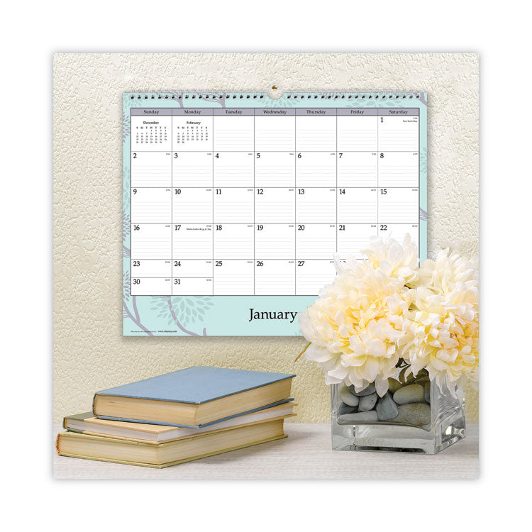 Rue Du Flore Wall Calendar, Floral Artwork, 12 x 15, White/Jade/Lavender Sheets, 12-Month (Jan to Dec): 2025