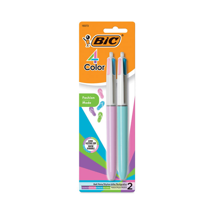 4-Color Multi-Color Ballpoint Pen, Retractable, Medium 1 mm, Lime/Pink/Purple/Turquoise Ink, Assorted Barrel Colors, 2/Pack