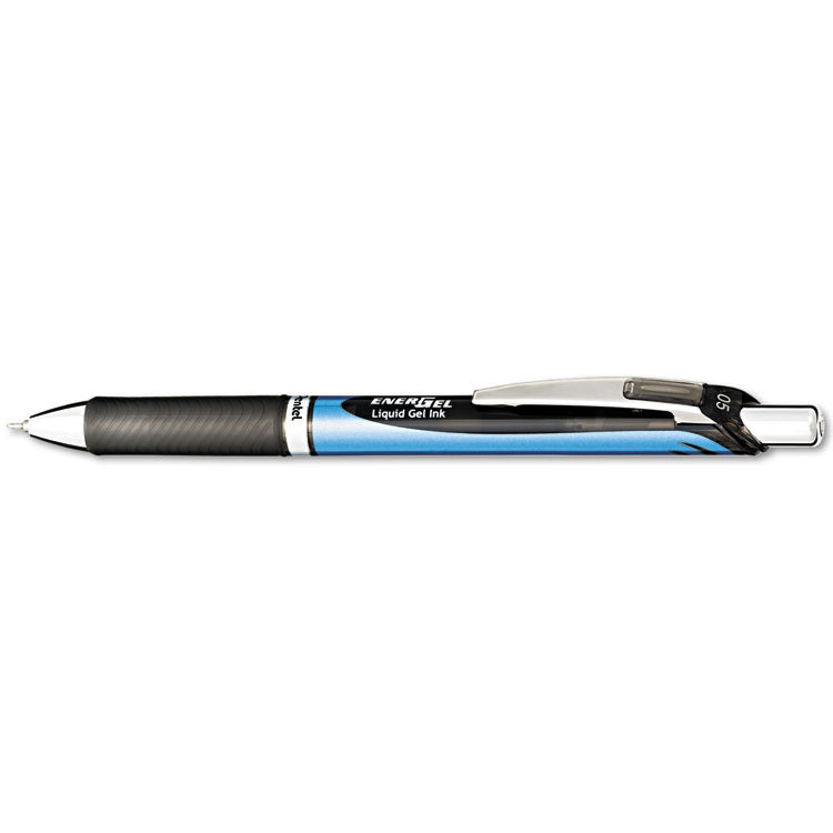 EnerGel RTX Gel Pen, Retractable, Fine 0.5 mm, Black Ink, Black/Blue Barrel