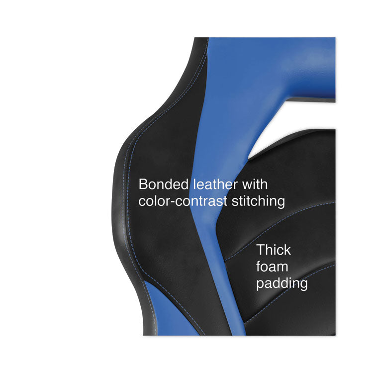 Vortex Bonded Leather Gaming Chair, Supports Up to 301 lbs, 17.9" to 21.6" Seat Height, Blue/Black, Black Base